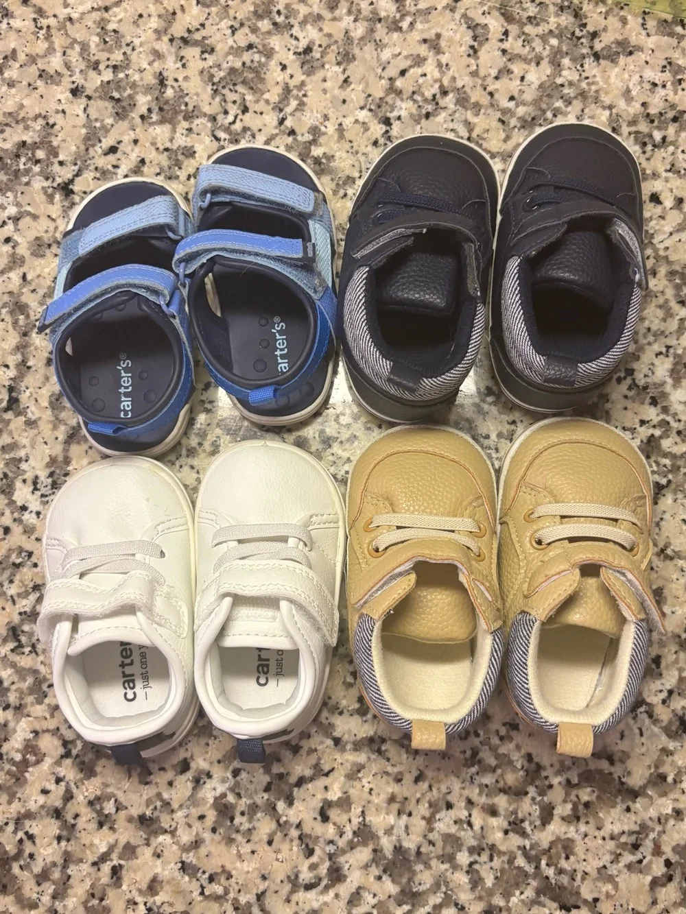Kids Casual Sneakers in White, Blue, Tan, and Black